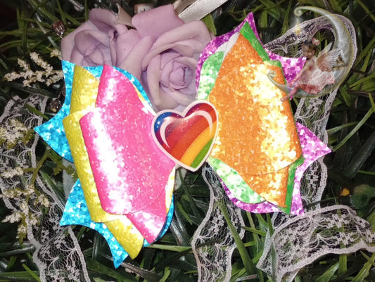 Neon Rainbow bow with heart center