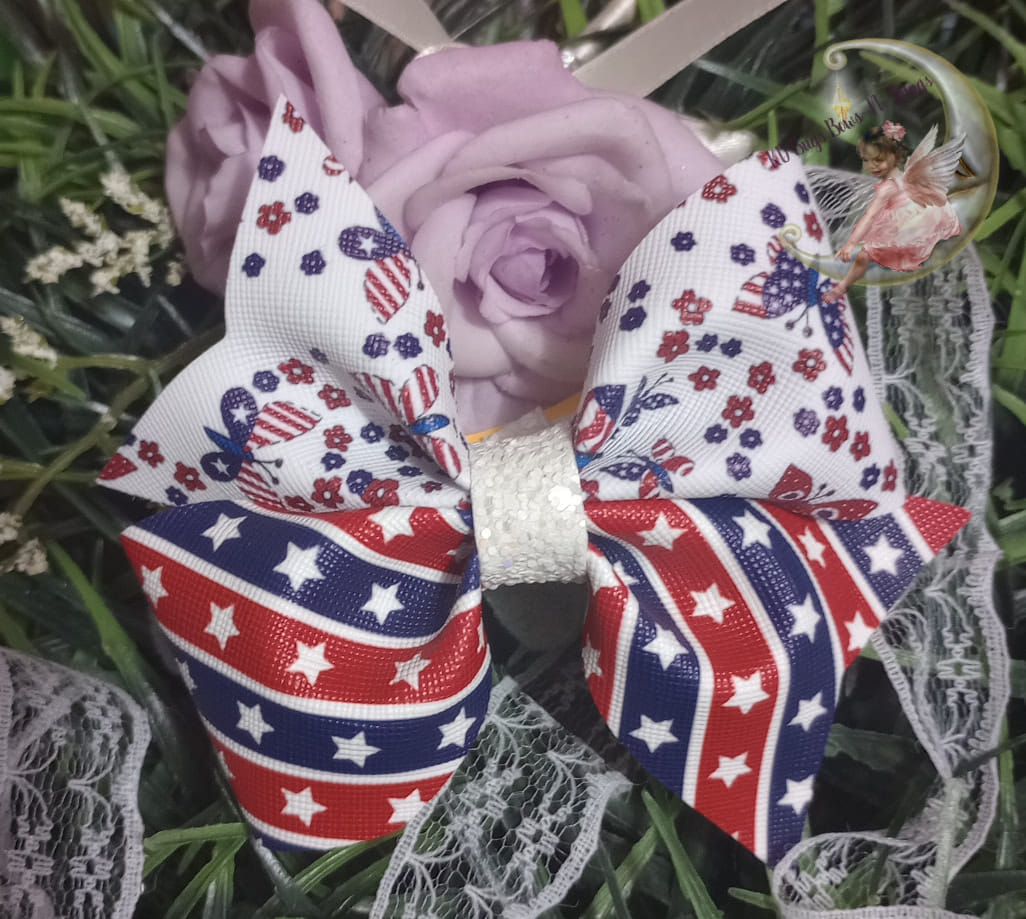 Larkin Bow Patriotic butterflies with stripes