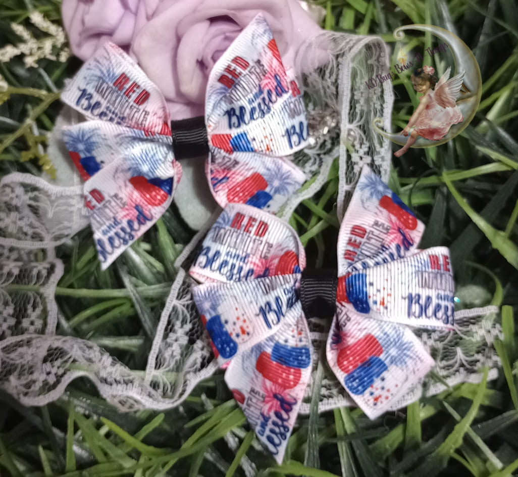 Ribbon Piggies Patriotic Red White and Blessed White version