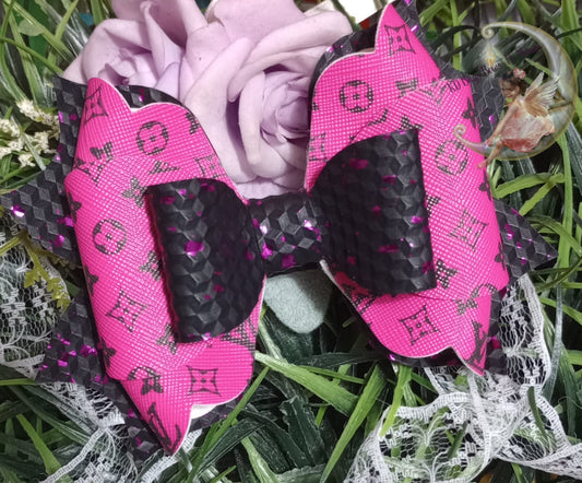 Faux Leather bow Franchi Black and pink with black LV