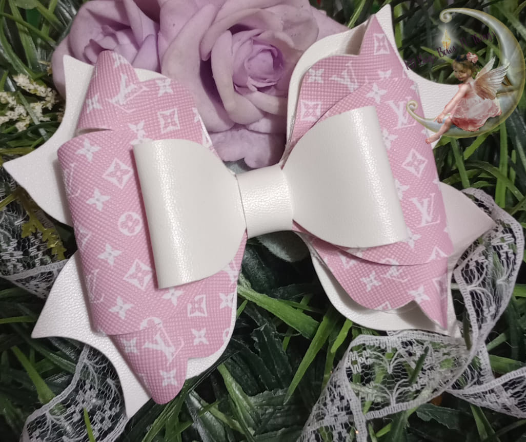 Faux Leather bow Franchi White and Pink with white LV