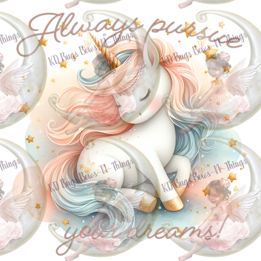 DIGITAL -DECAL- BOHO GREEN AND ORANGE UNICORN ALWAYS PURSUE YOUR DREAMS