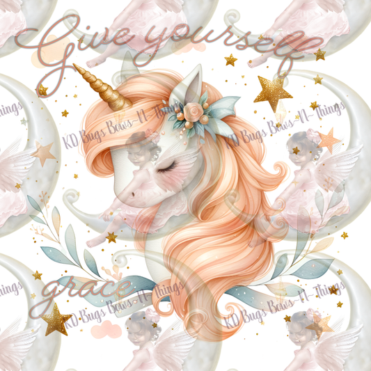 DIGITAL -DECAL- BOHO GREEN AND ORANGE UNICORN GIVE YOURSELF GRACE