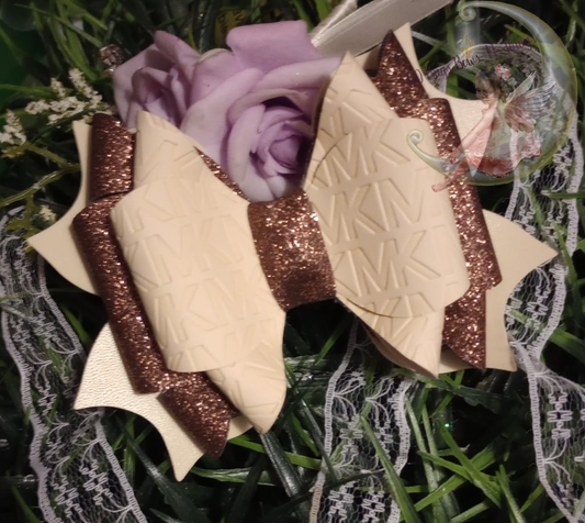 Brown and Creme Mk bow with glitter