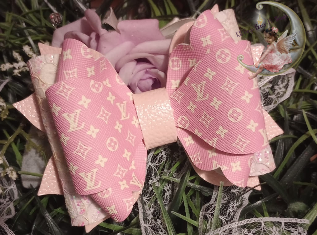 Pink designer bow with YELLOW print